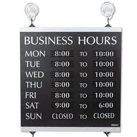 Wall-To-Wall Business Hours Sign  Plastic-Push Characters  Heavy-Duty Plastic  13 x 14 WA3344626